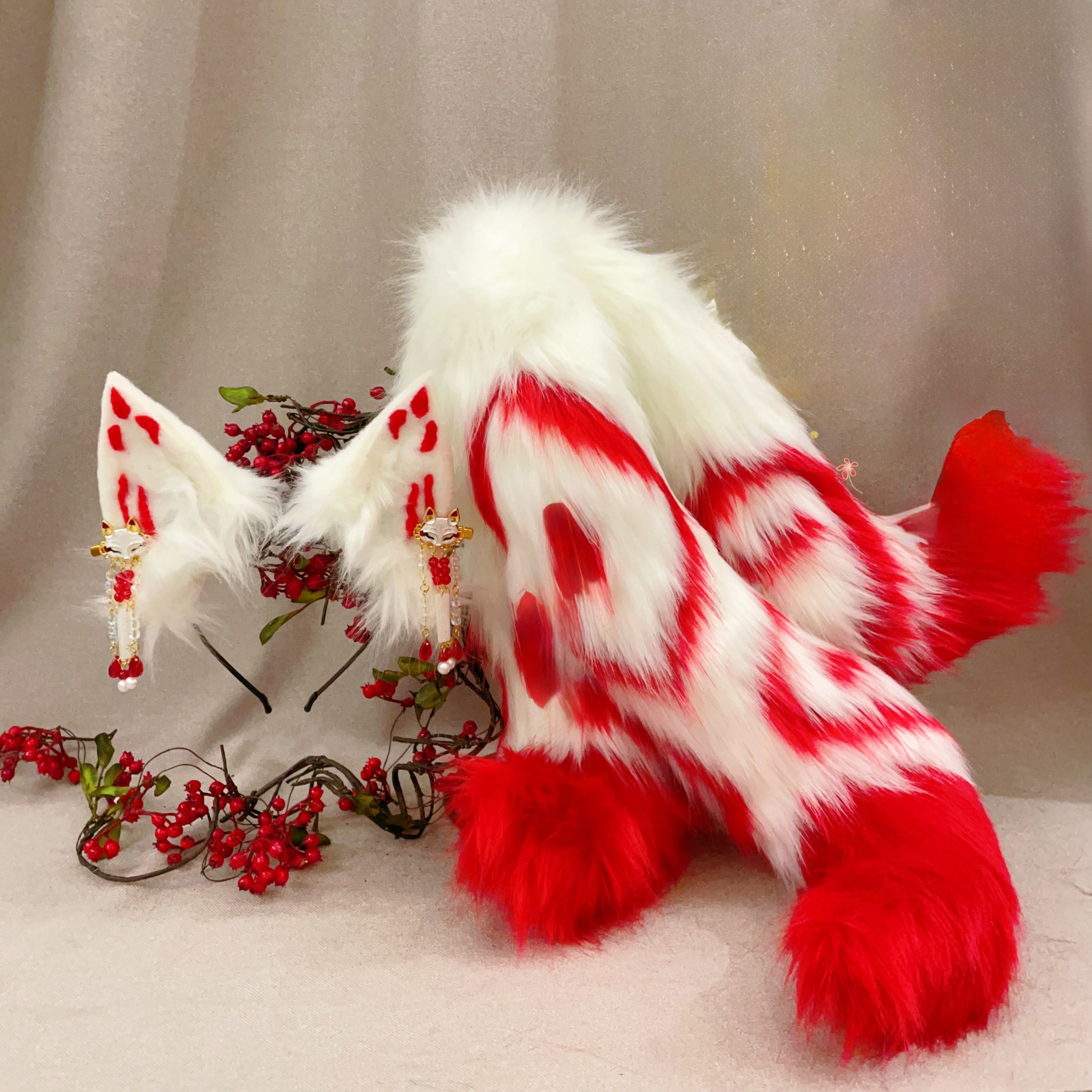nine tailed fox,Artificial Fur-Plush Ears and Tail